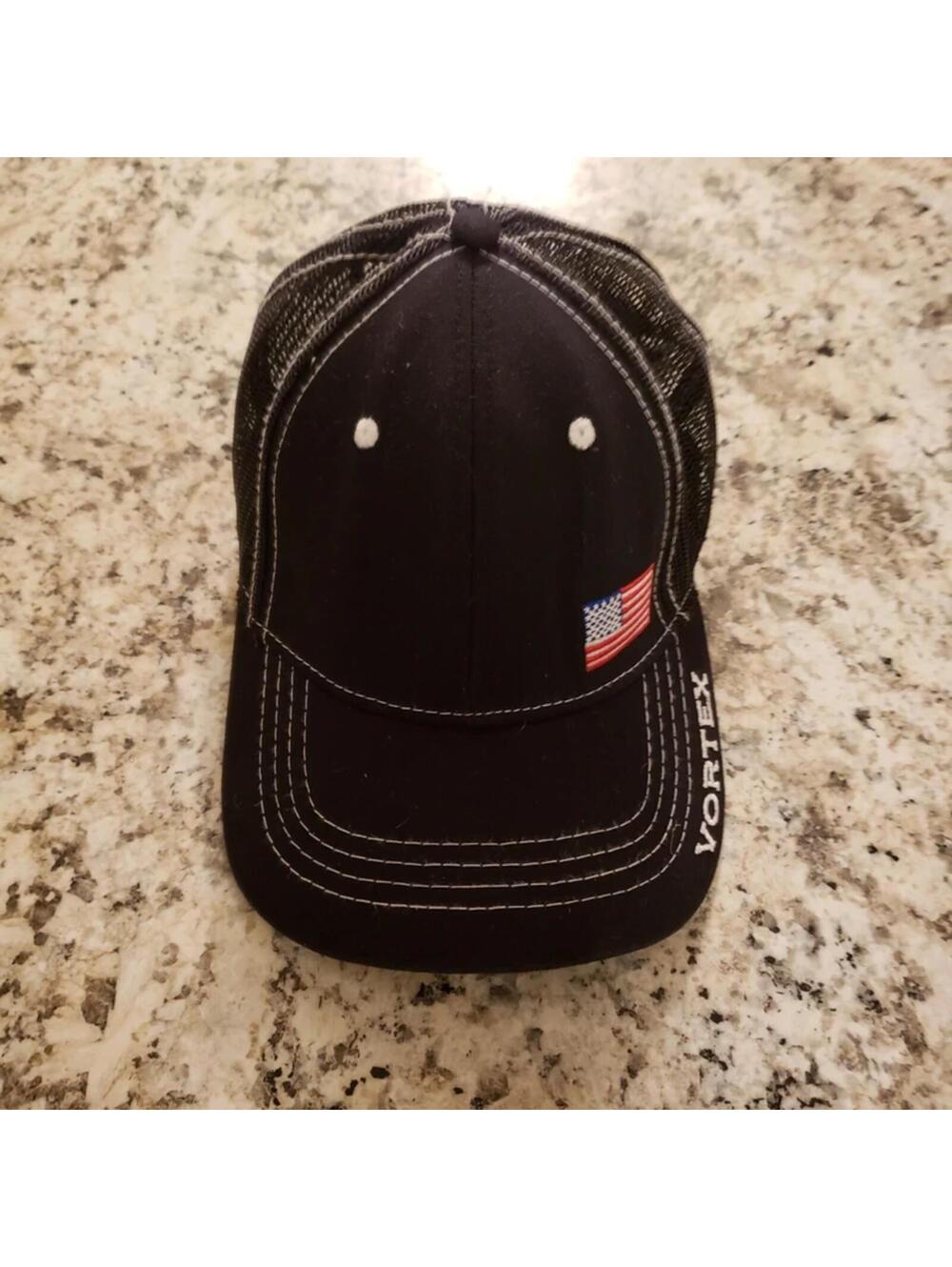 Vortex Black Mesh Baseball Cap with American Flag Embroidery